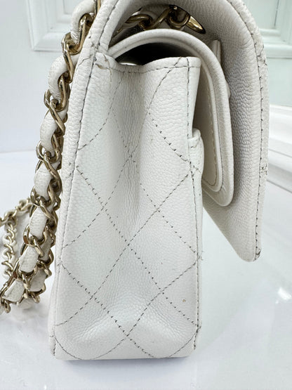 Authentic Chanel Classic Double Flap Bag – White Caviar Leather with Gold Hardware