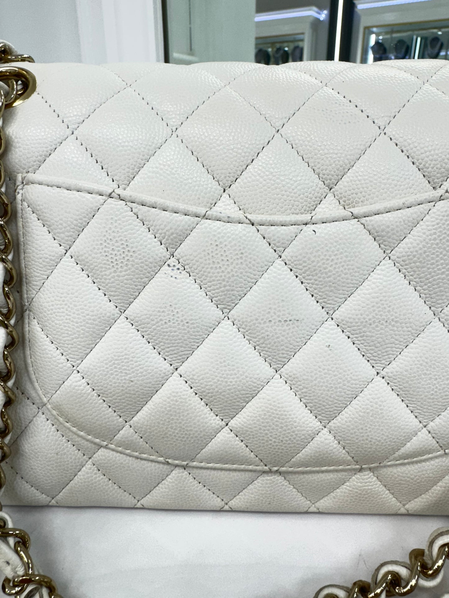 Authentic Chanel Classic Double Flap Bag – White Caviar Leather with Gold Hardware