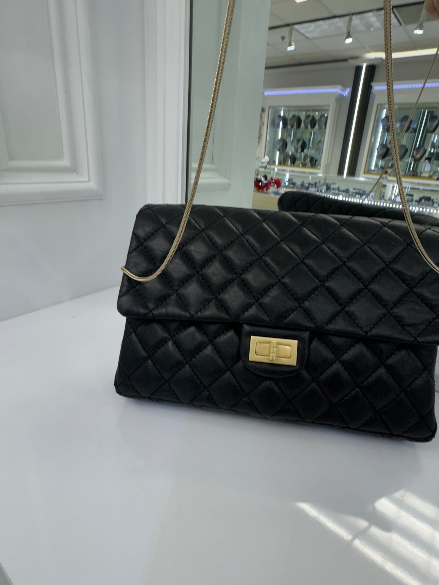 Authentic Chanel Reissue 2.55 Quilted Lambskin Leather Flap Bag – Black with Gold Hardware