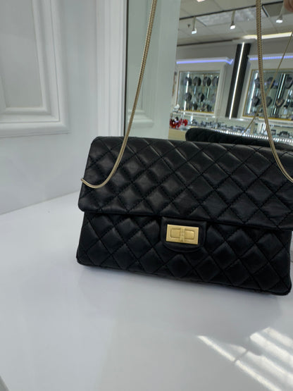 Authentic Chanel Reissue 2.55 Quilted Lambskin Leather Flap Bag – Black with Gold Hardware