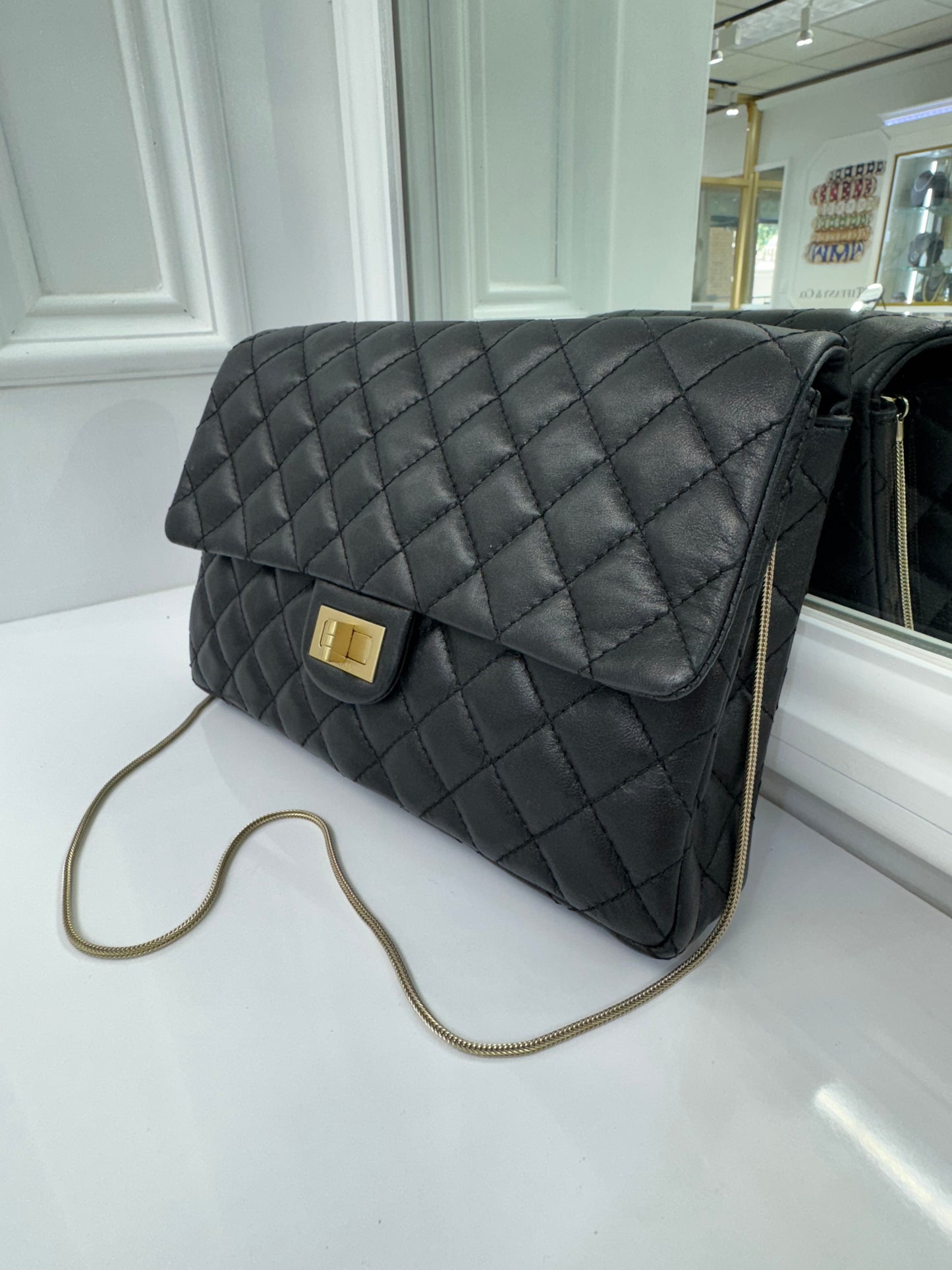 Authentic Chanel Reissue 2.55 Quilted Lambskin Leather Flap Bag – Black with Gold Hardware