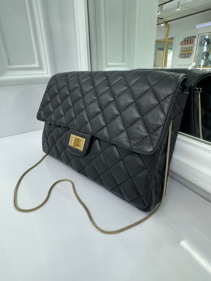 Authentic Chanel Reissue 2.55 Quilted Lambskin Leather Flap Bag – Black with Gold Hardware