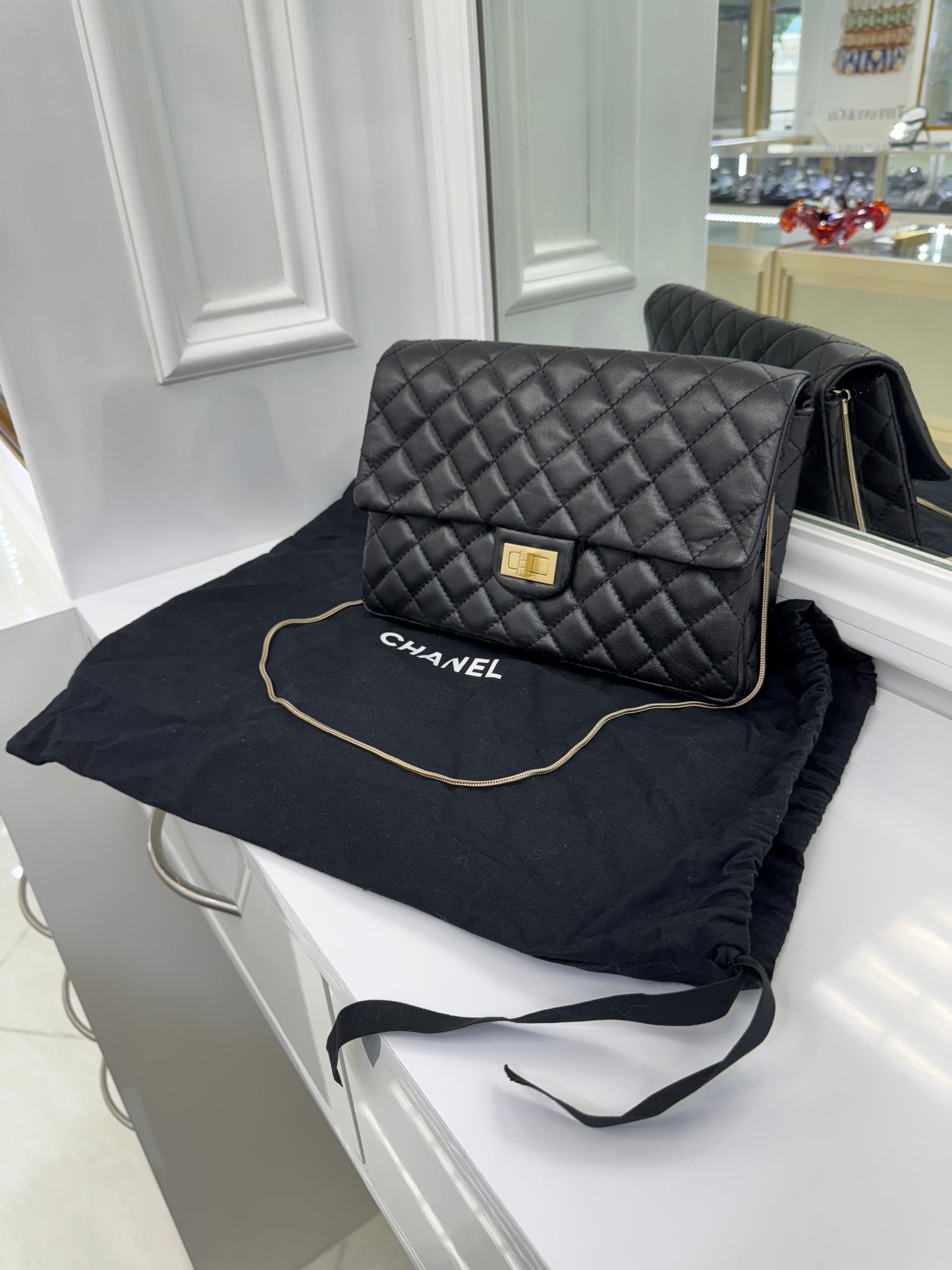 Authentic Chanel Reissue 2.55 Quilted Lambskin Leather Flap Bag – Black with Gold Hardware
