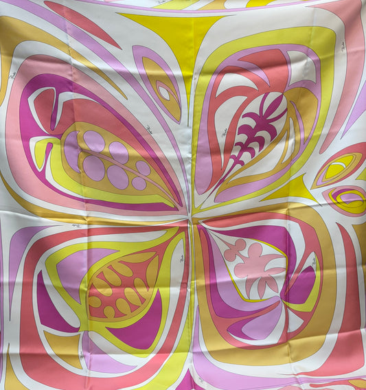 Vintage Emilio Pucci 100% Silk Scarf – Pink & Yellow Abstract Floral