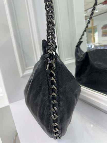 Chanel Black Lambskin Chain Hobo Bag with CC Charm – Made in Italy