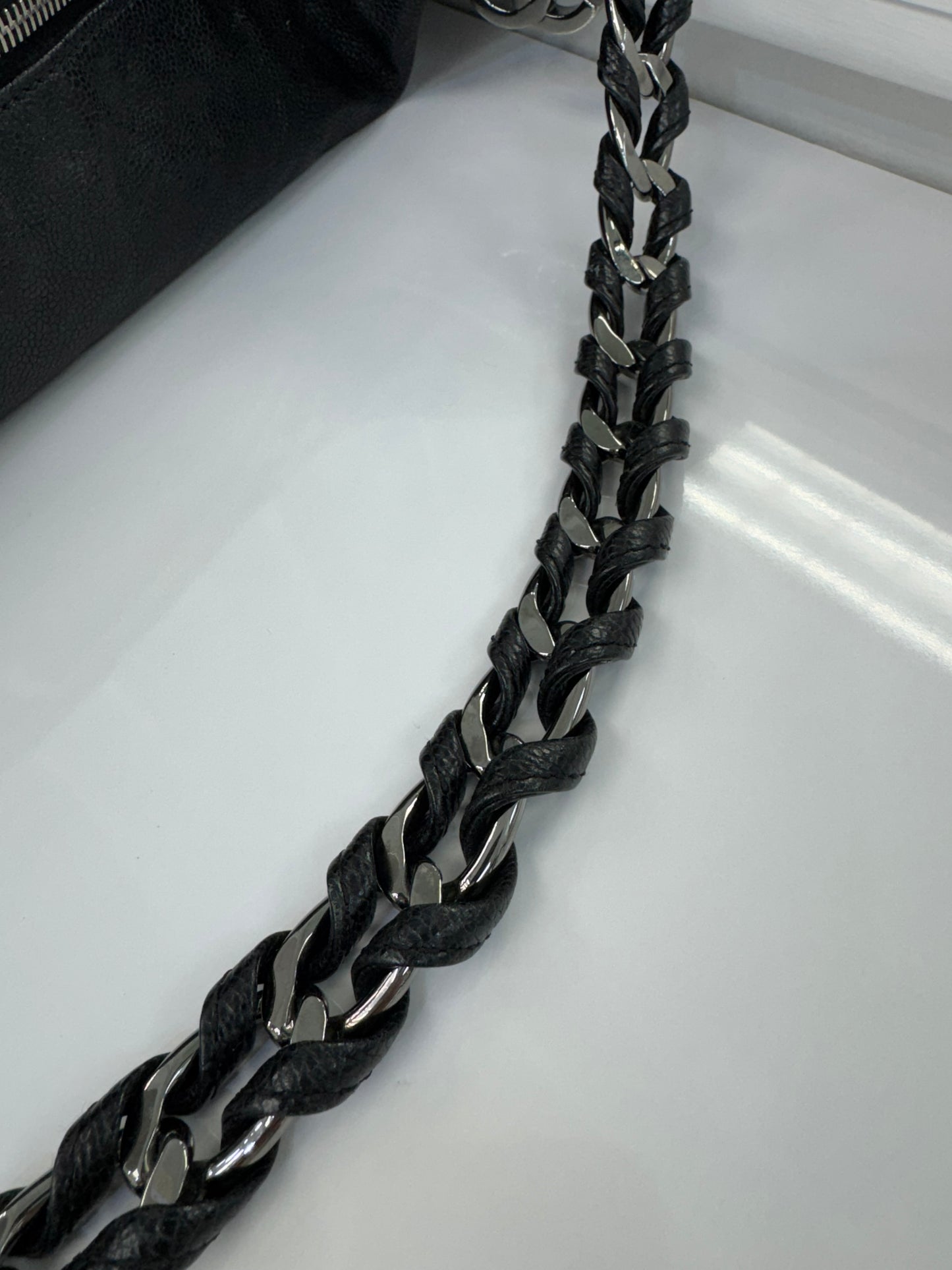 Chanel Black Lambskin Chain Hobo Bag with CC Charm – Made in Italy