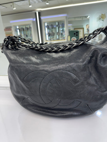 Chanel Black Lambskin Chain Hobo Bag with CC Charm – Made in Italy