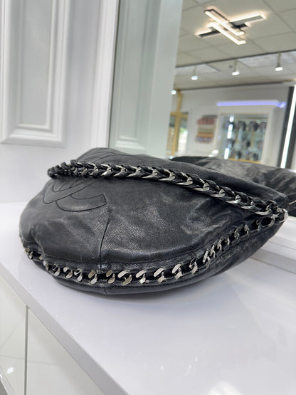 Chanel Black Lambskin Chain Hobo Bag with CC Charm – Made in Italy