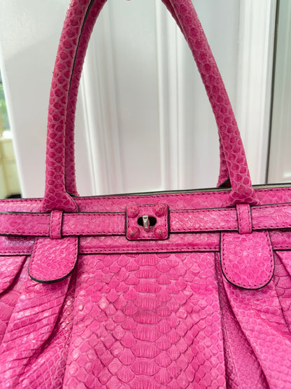 Zagliani Fuchsia Python Skin Handbag – Luxury Italian Statement Bag