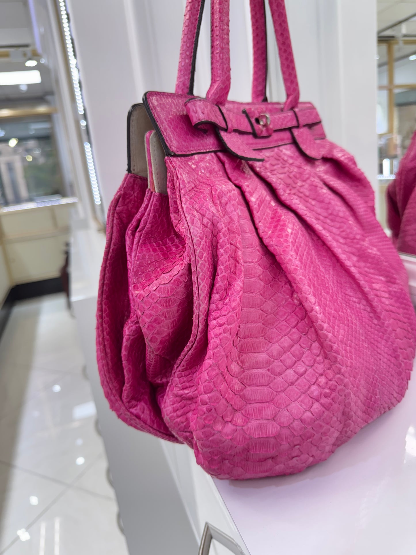 Zagliani Fuchsia Python Skin Handbag – Luxury Italian Statement Bag