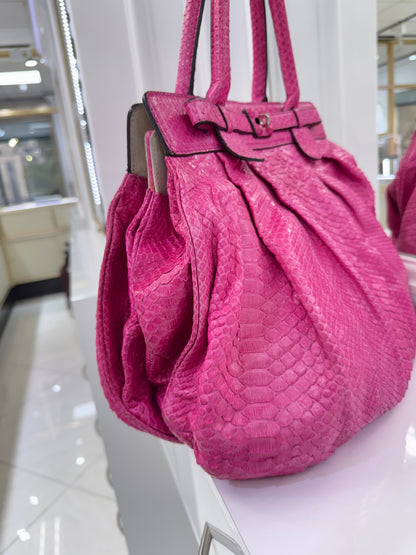 Zagliani Fuchsia Python Skin Handbag – Luxury Italian Statement Bag
