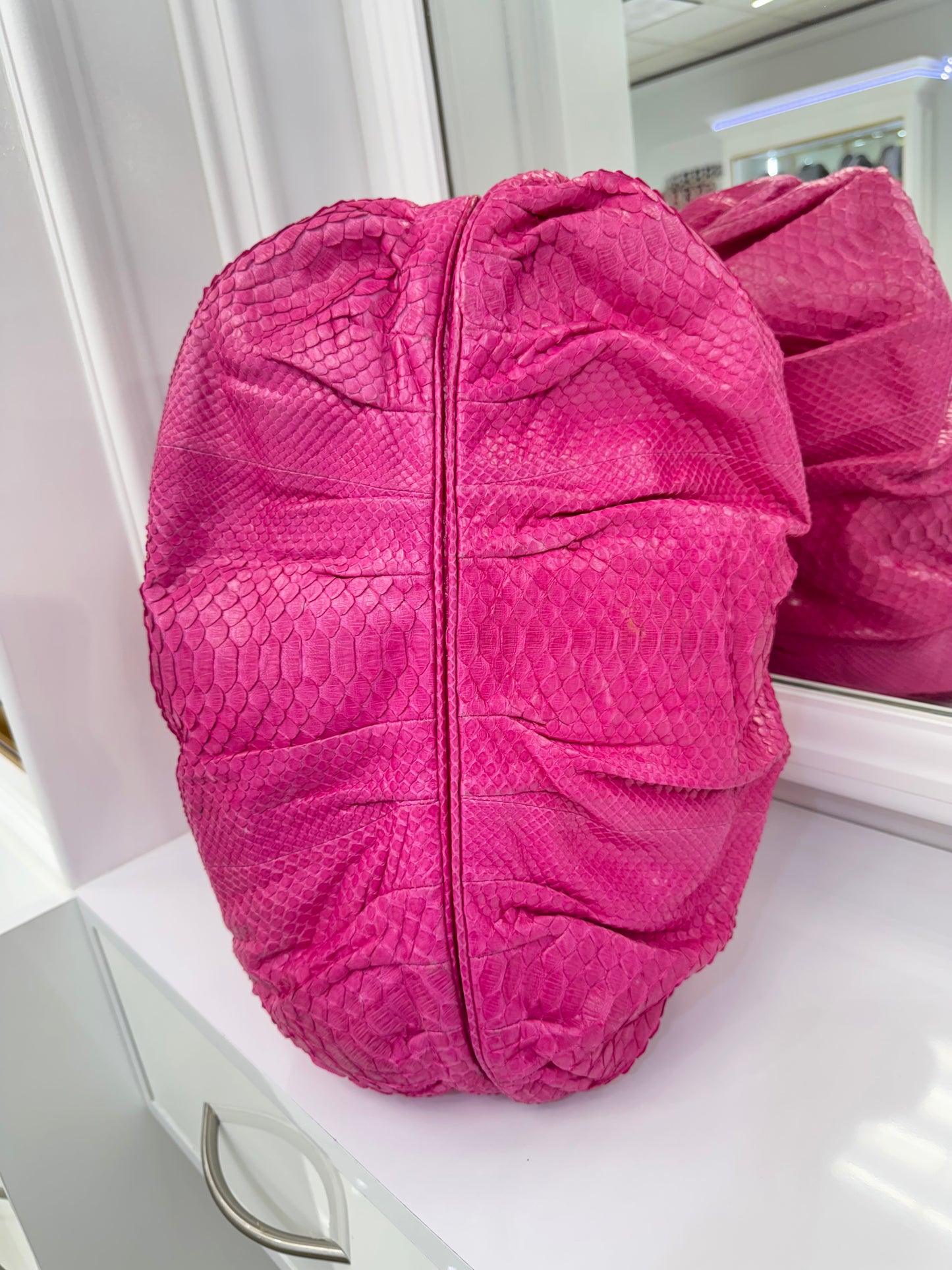 Zagliani Fuchsia Python Skin Handbag – Luxury Italian Statement Bag