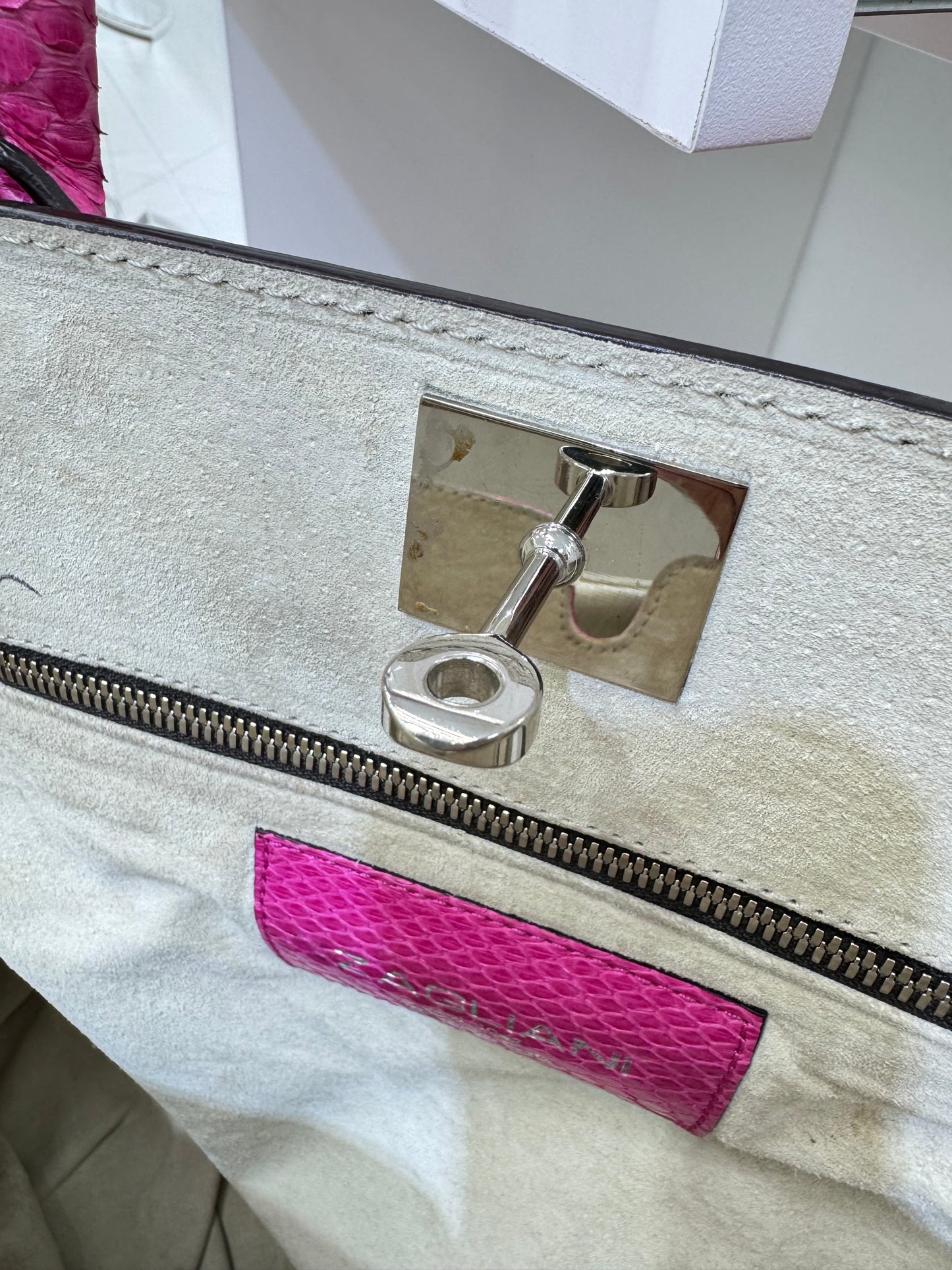 Zagliani Fuchsia Python Skin Handbag – Luxury Italian Statement Bag