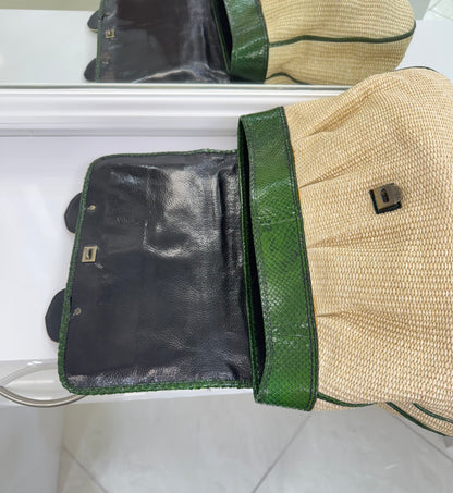 Rare Fendi Vintage Raffia & Python Embroidered B Bag Tote