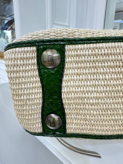 Rare Fendi Vintage Raffia & Python Embroidered B Bag Tote