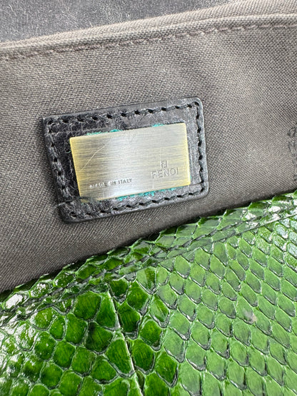 Rare Fendi Vintage Raffia & Python Embroidered B Bag Tote