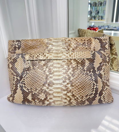 Nancy Gonzalez Natural Python Fold-Over Clutch