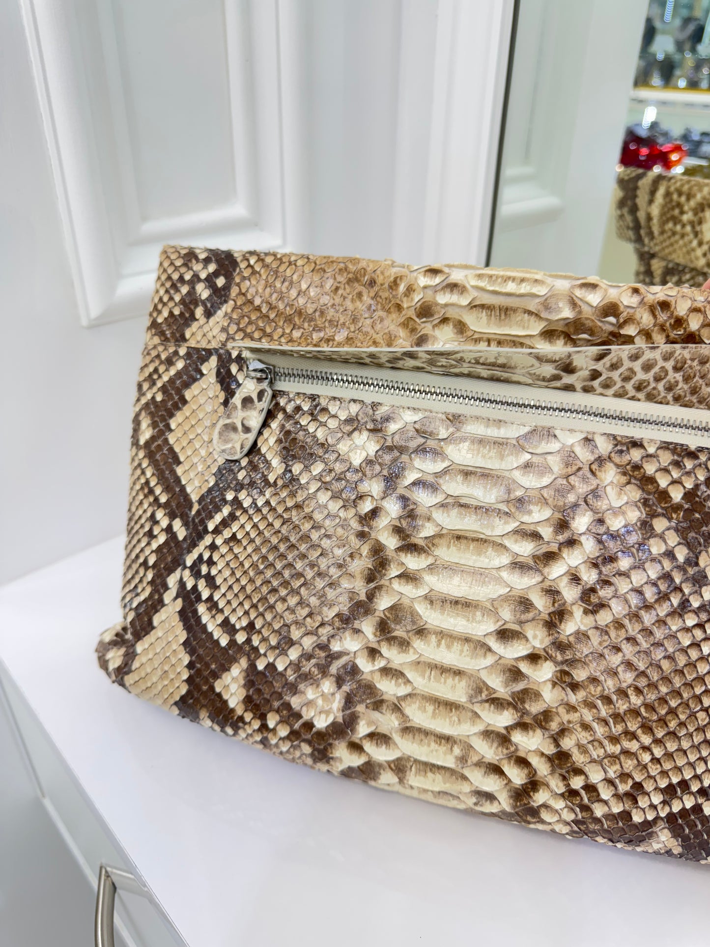 Nancy Gonzalez Natural Python Fold-Over Clutch