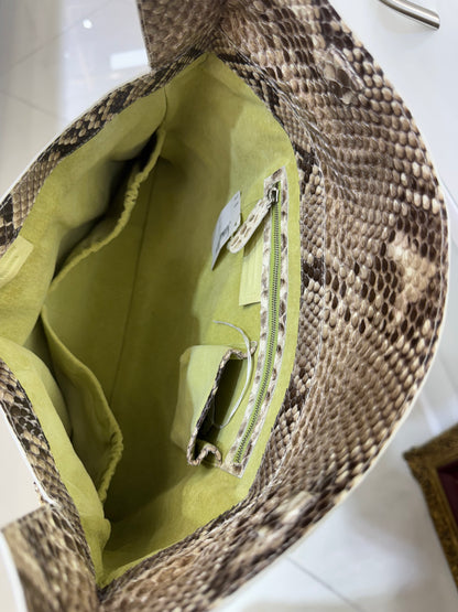 Nancy Gonzalez Natural Python Fold-Over Clutch