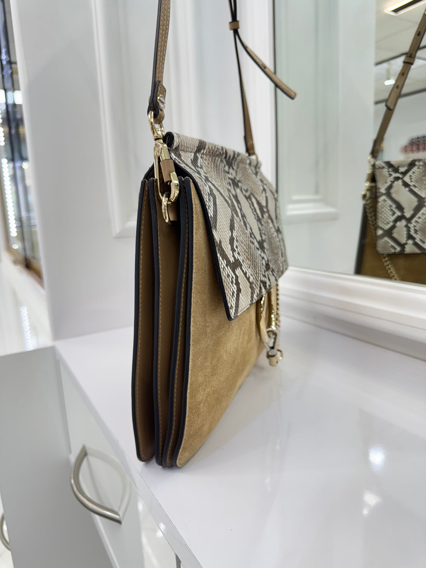 Chloé Faye Medium Shoulder Bag in Python & Calfskin Suede – New with Tags