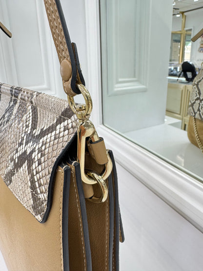 Chloé Faye Medium Shoulder Bag in Python & Calfskin Suede – New with Tags