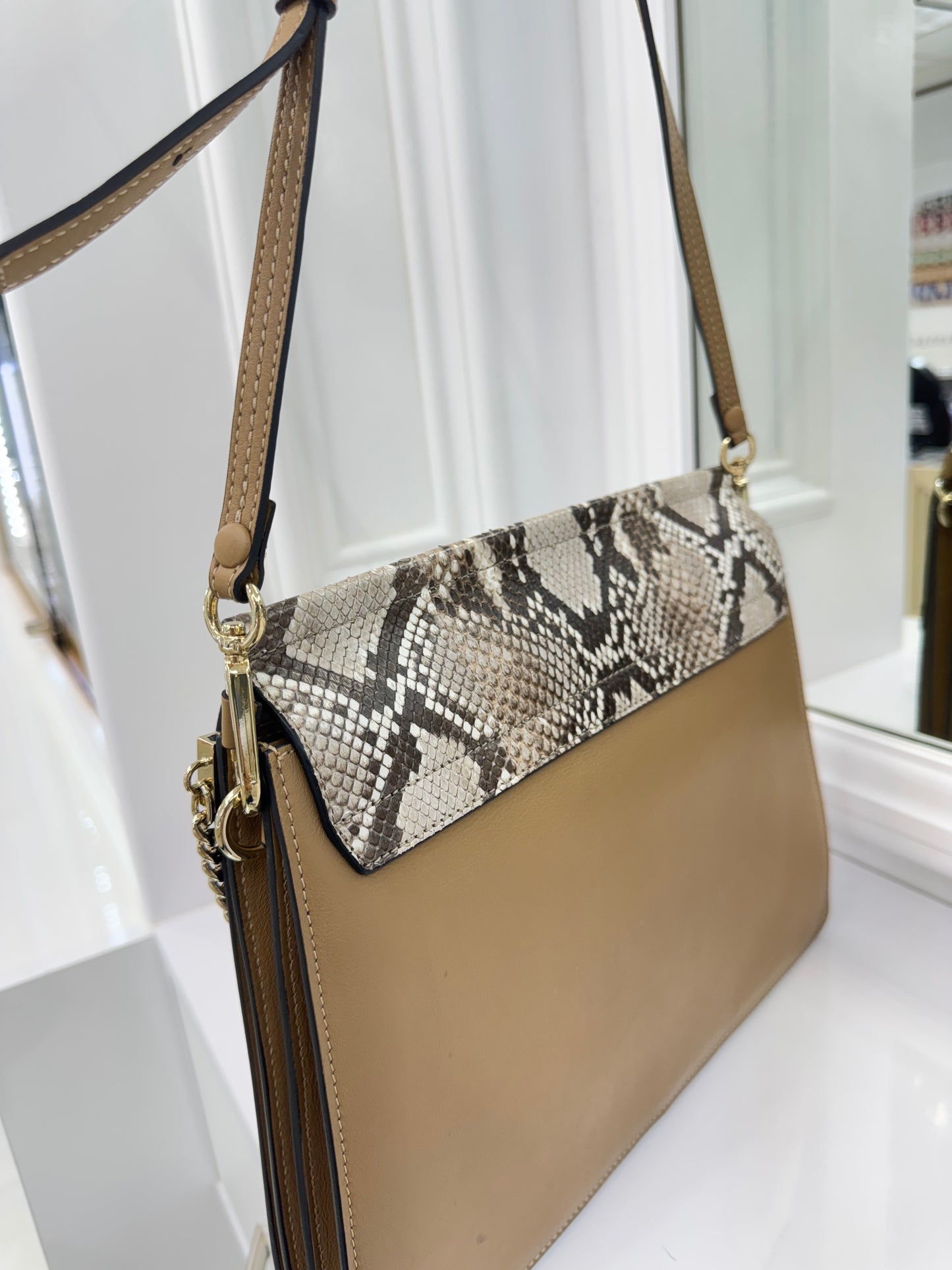 Chloé Faye Medium Shoulder Bag in Python & Calfskin Suede – New with Tags