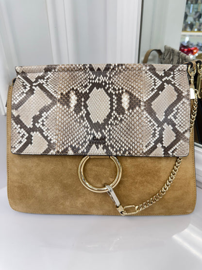 Chloé Faye Medium Shoulder Bag in Python & Calfskin Suede – New with Tags