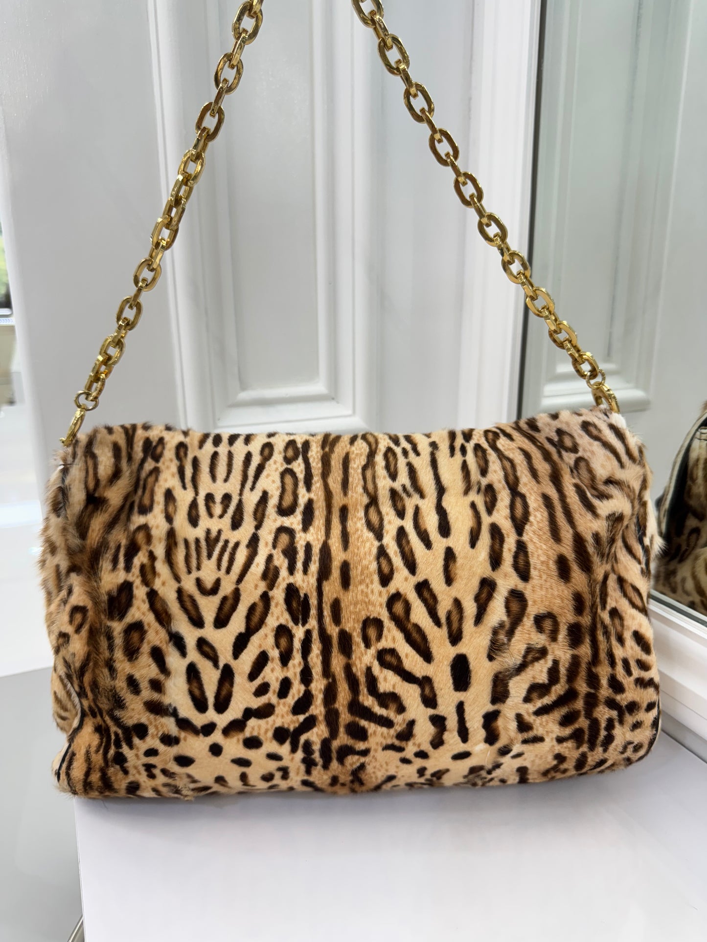 Jimmy Choo Leopard Print Calf Hair & Leather Shoulder Bag with Gold Chain