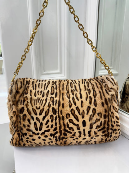 Jimmy Choo Leopard Print Calf Hair & Leather Shoulder Bag with Gold Chain