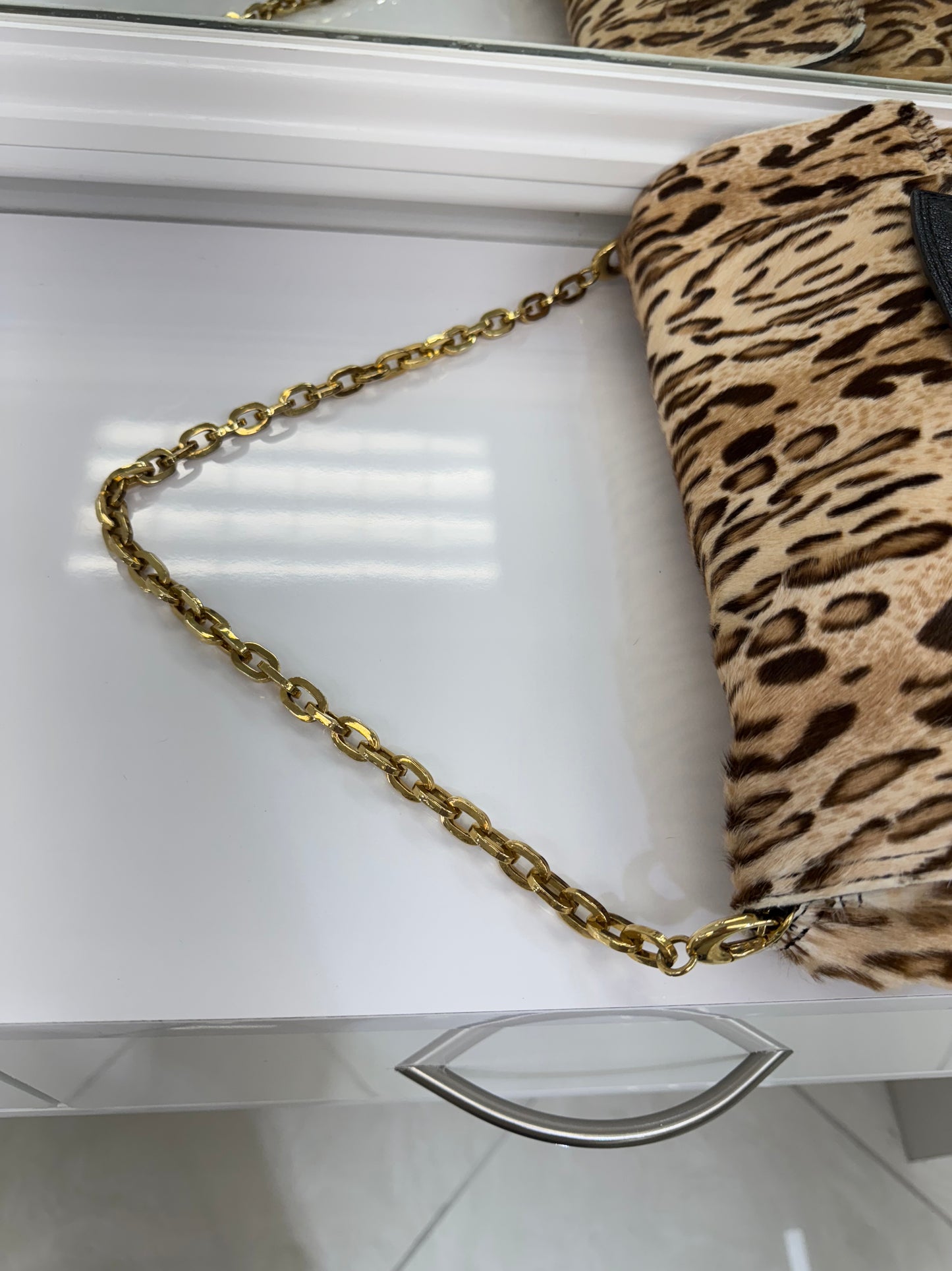 Jimmy Choo Leopard Print Calf Hair & Leather Shoulder Bag with Gold Chain