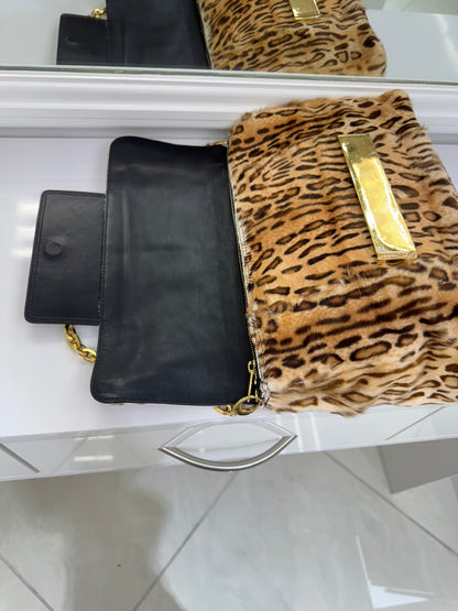 Jimmy Choo Leopard Print Calf Hair & Leather Shoulder Bag with Gold Chain