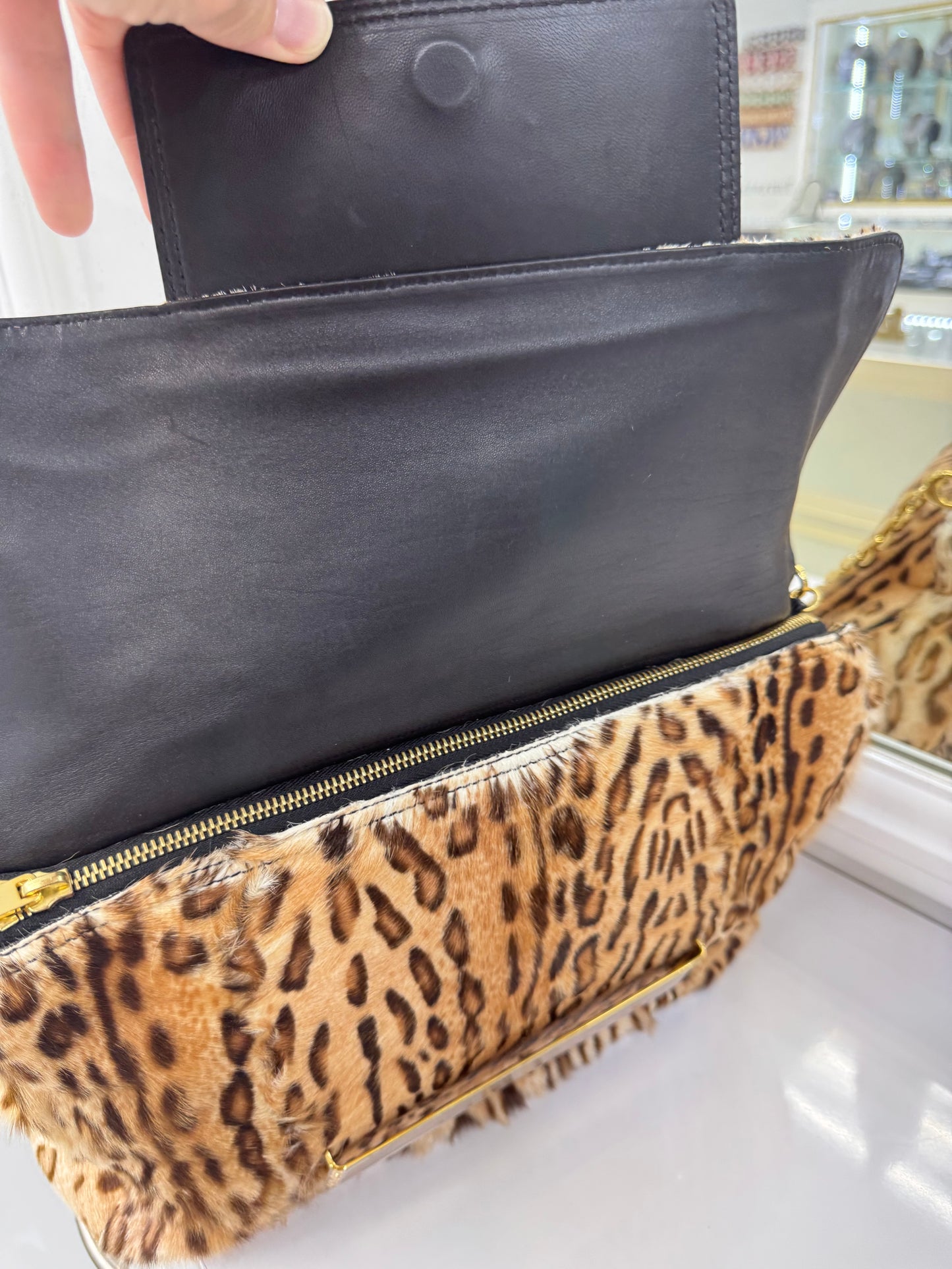 Jimmy Choo Leopard Print Calf Hair & Leather Shoulder Bag with Gold Chain