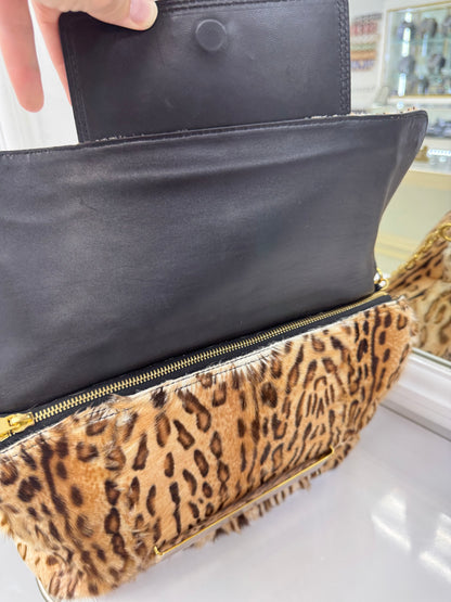 Jimmy Choo Leopard Print Calf Hair & Leather Shoulder Bag with Gold Chain