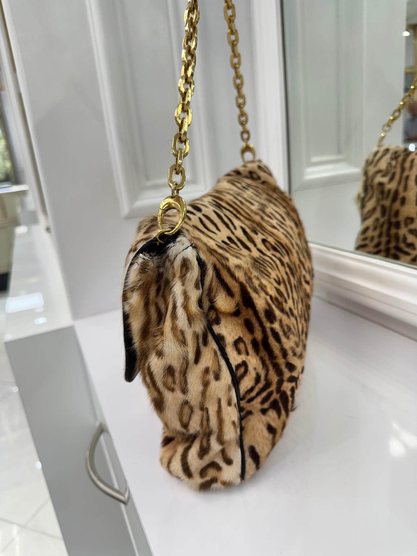 Jimmy Choo Leopard Print Calf Hair & Leather Shoulder Bag with Gold Chain