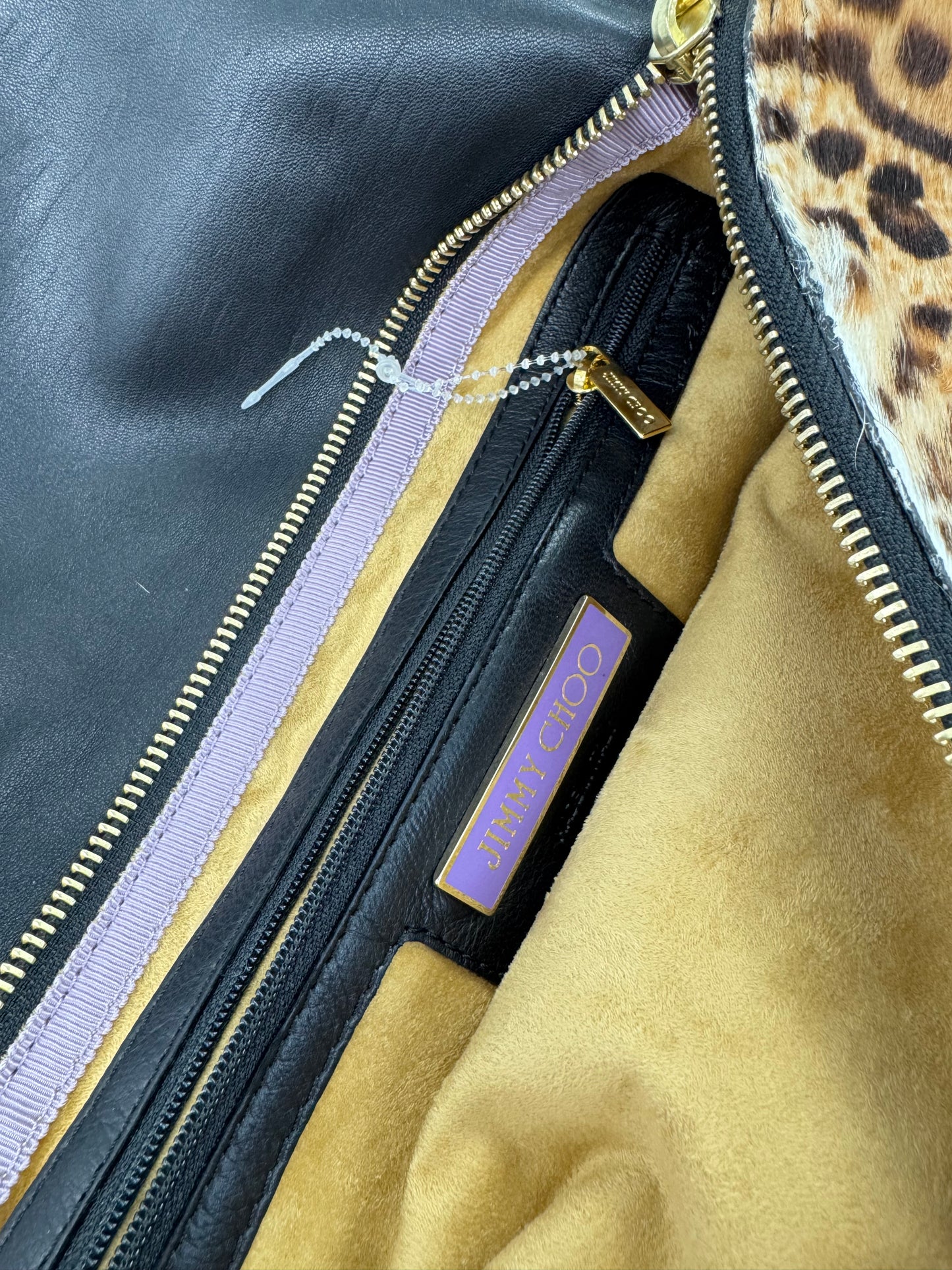 Jimmy Choo Leopard Print Calf Hair & Leather Shoulder Bag with Gold Chain