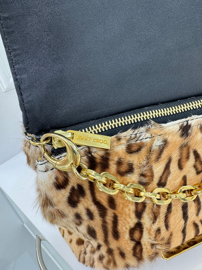 Jimmy Choo Leopard Print Calf Hair & Leather Shoulder Bag with Gold Chain