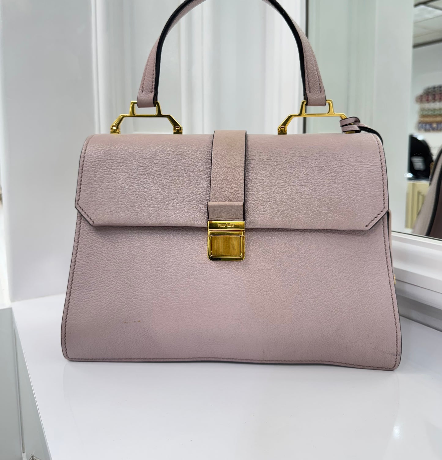 Miu Miu Matelassé Leather Top Handle Bag – Blush Pink