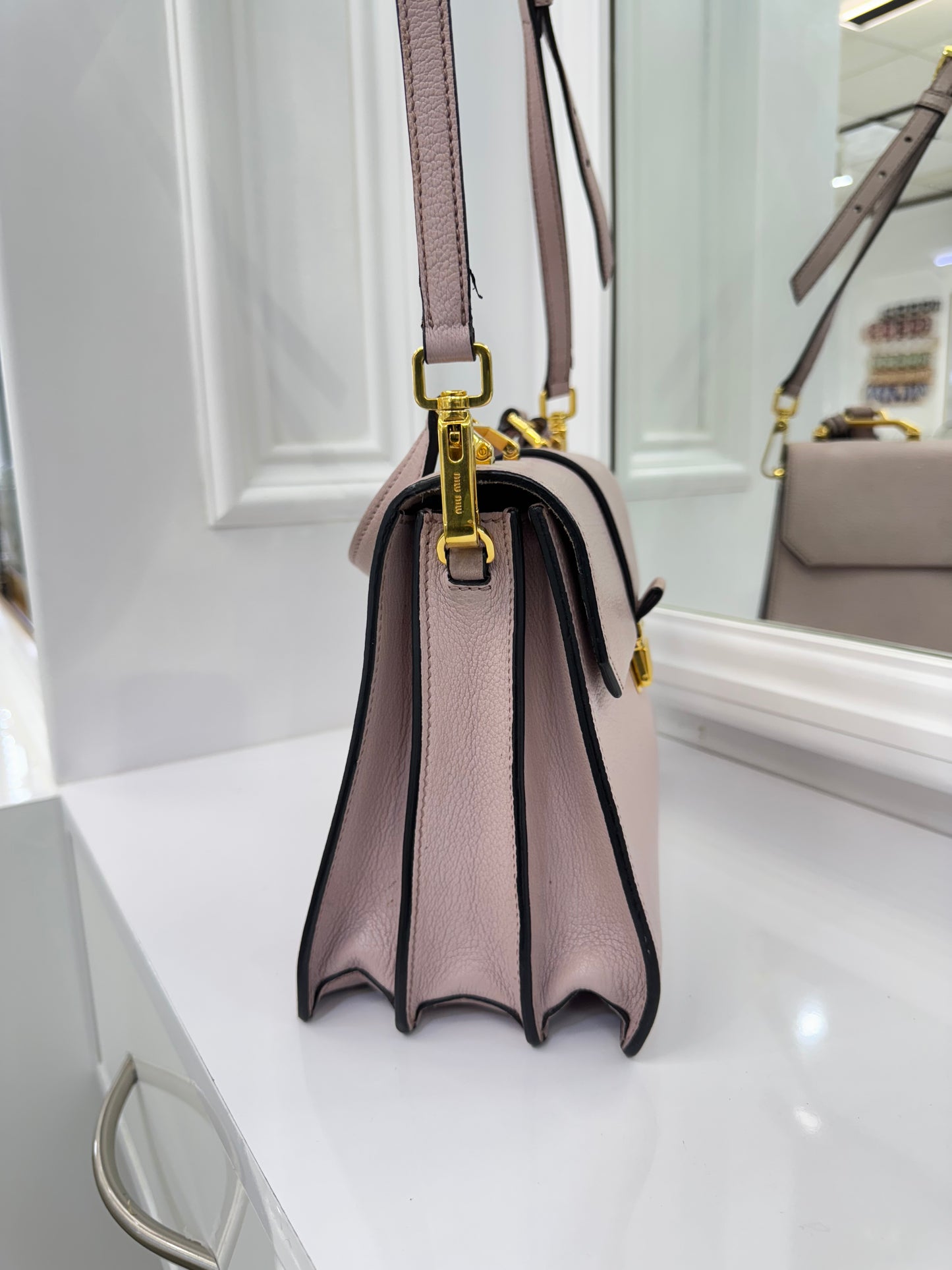 Miu Miu Matelassé Leather Top Handle Bag – Blush Pink