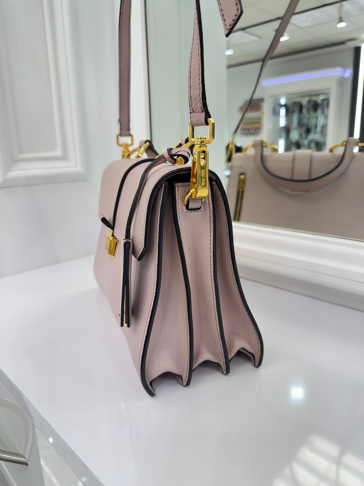 Miu Miu Matelassé Leather Top Handle Bag – Blush Pink