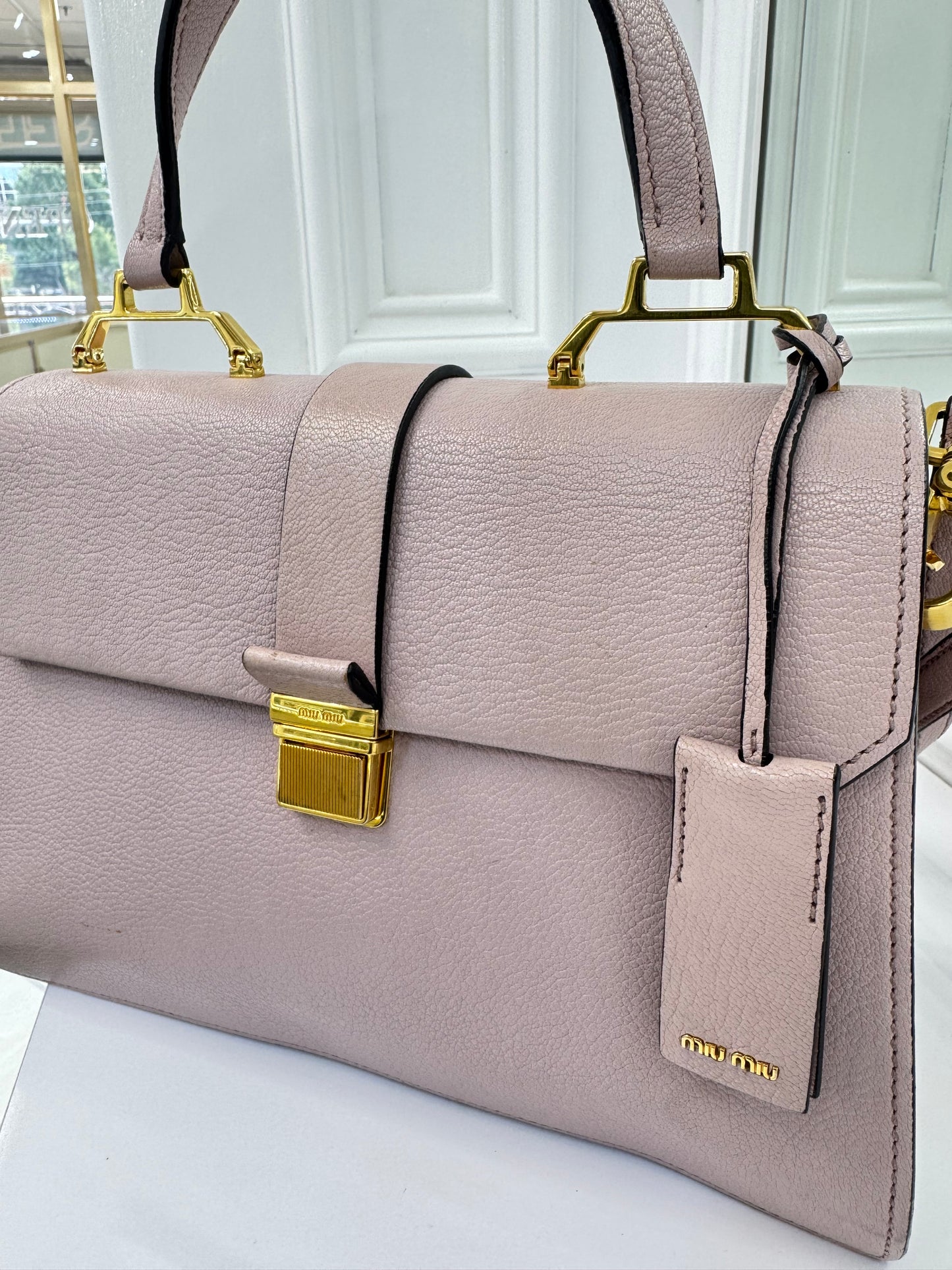 Miu Miu Matelassé Leather Top Handle Bag – Blush Pink
