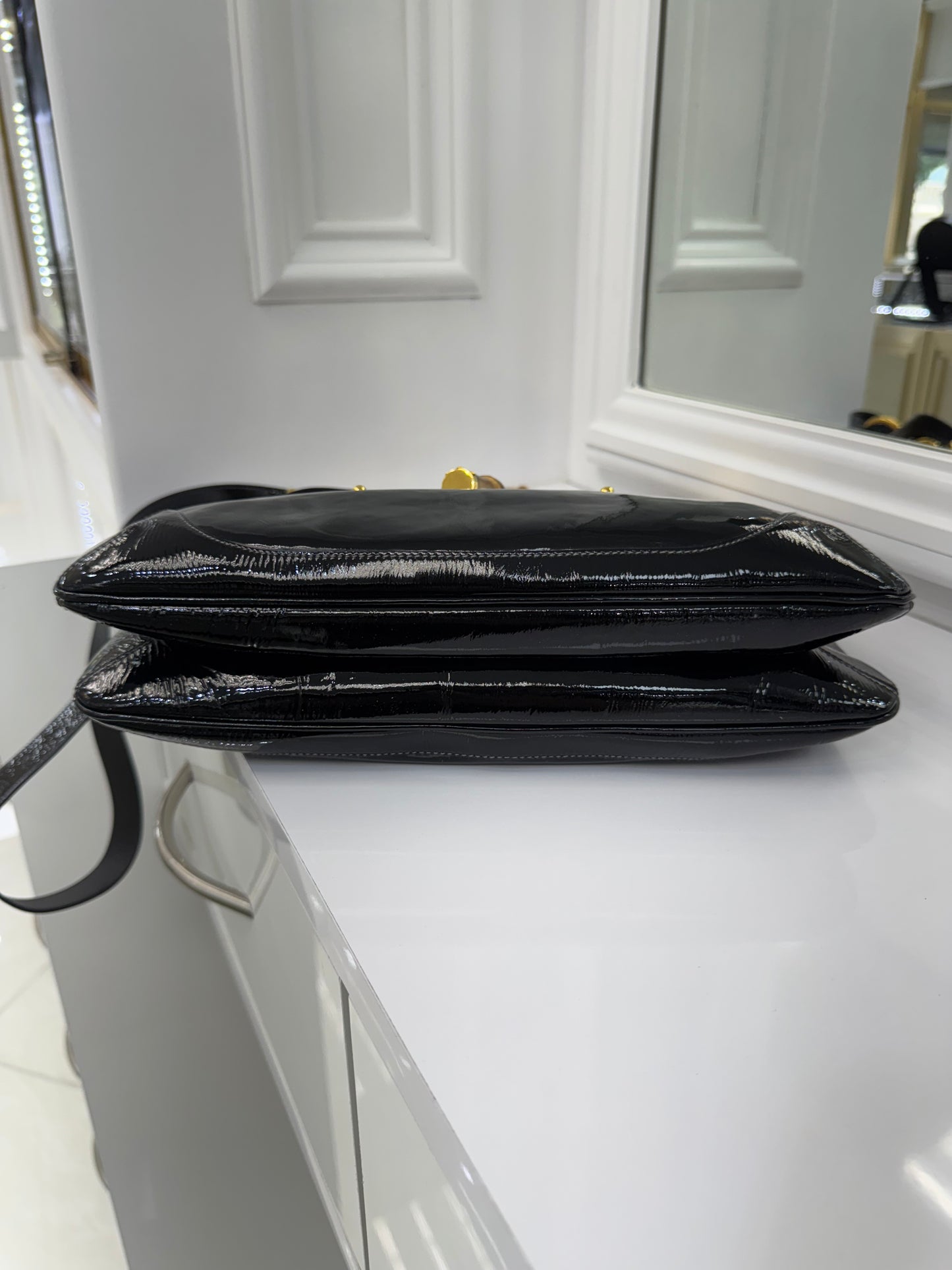 Vintage Gucci Bamboo Top Handle Bag – Black Patent Leather – Made in Italy