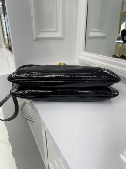 Vintage Gucci Bamboo Top Handle Bag – Black Patent Leather – Made in Italy