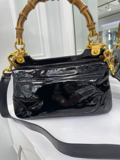 Vintage Gucci Bamboo Top Handle Bag – Black Patent Leather – Made in Italy