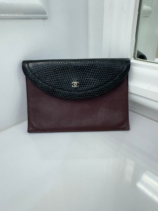 Vintage Chanel Lizard & Leather Envelope Wallet – Burgundy & Black