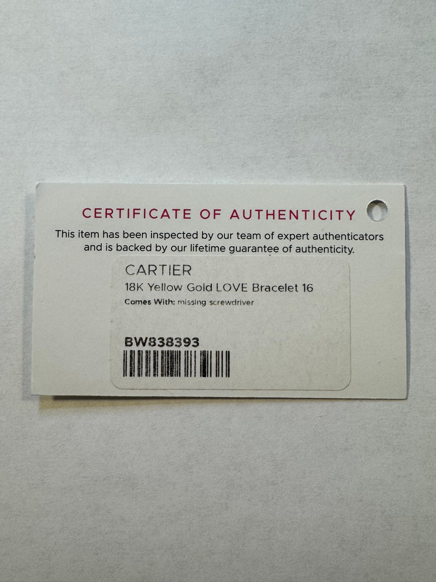 Cartier 18K Yellow Gold LOVE Bracelet – Size 16