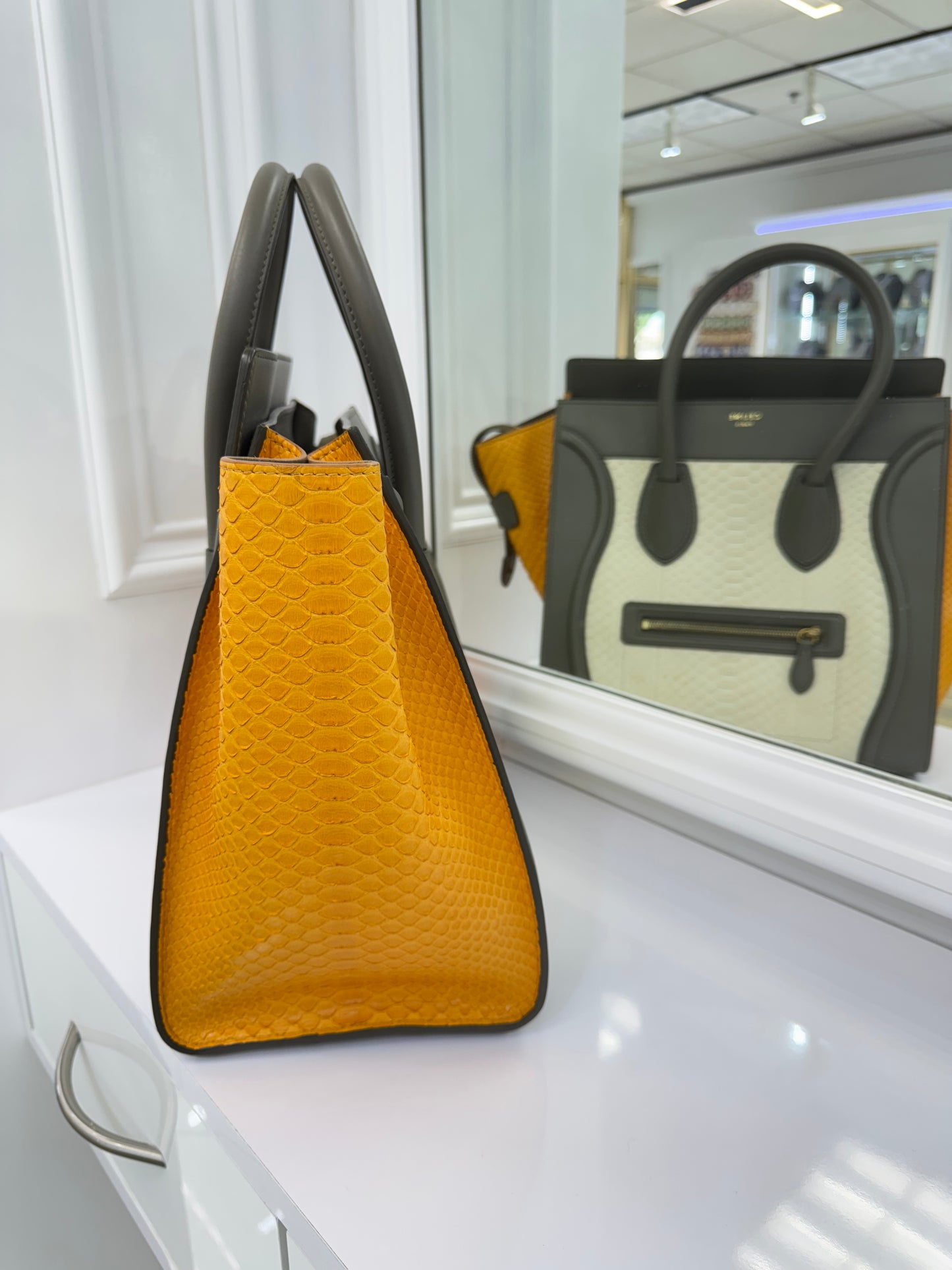 Céline Micro Luggage Tote – Tricolor Python & Leather – Made in Italy