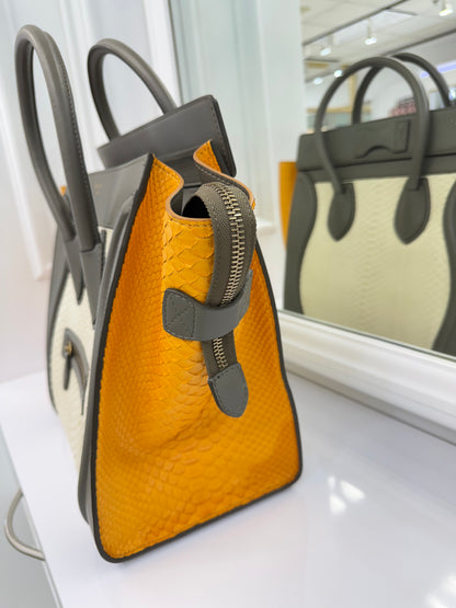 Céline Micro Luggage Tote – Tricolor Python & Leather – Made in Italy
