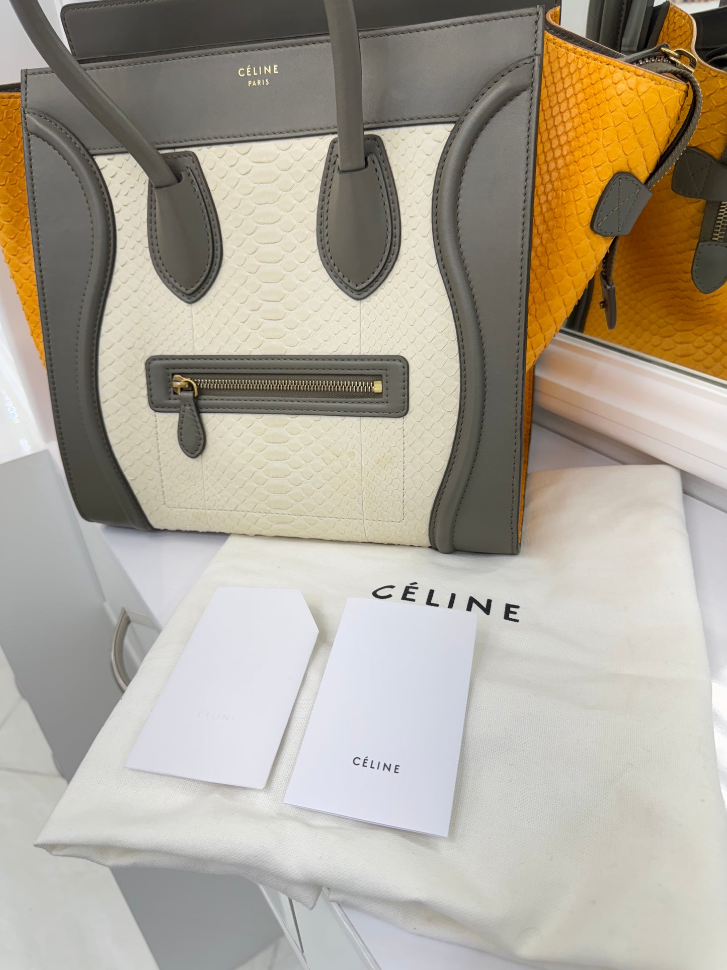 Céline Micro Luggage Tote – Tricolor Python & Leather – Made in Italy