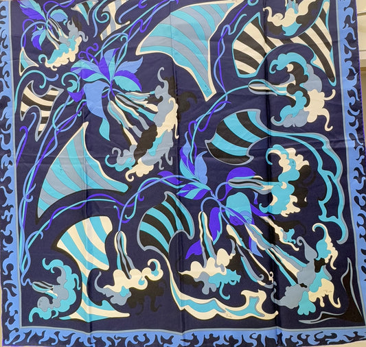 Emilio Pucci Silk Scarf – Oceanic Abstract in Blue