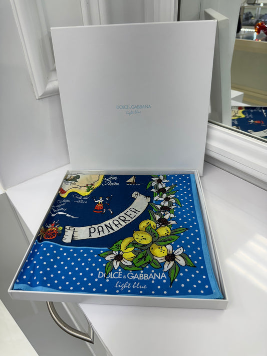 Dolce & Gabbana Light Blue “Panarea” Cotton Scarf – 19x19”